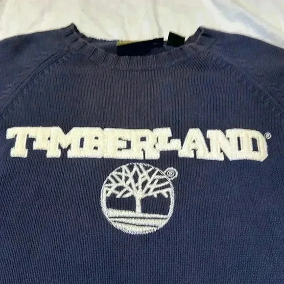 Timberland crewneck sweater logo front blue cream size XL - Picture 2 of 6